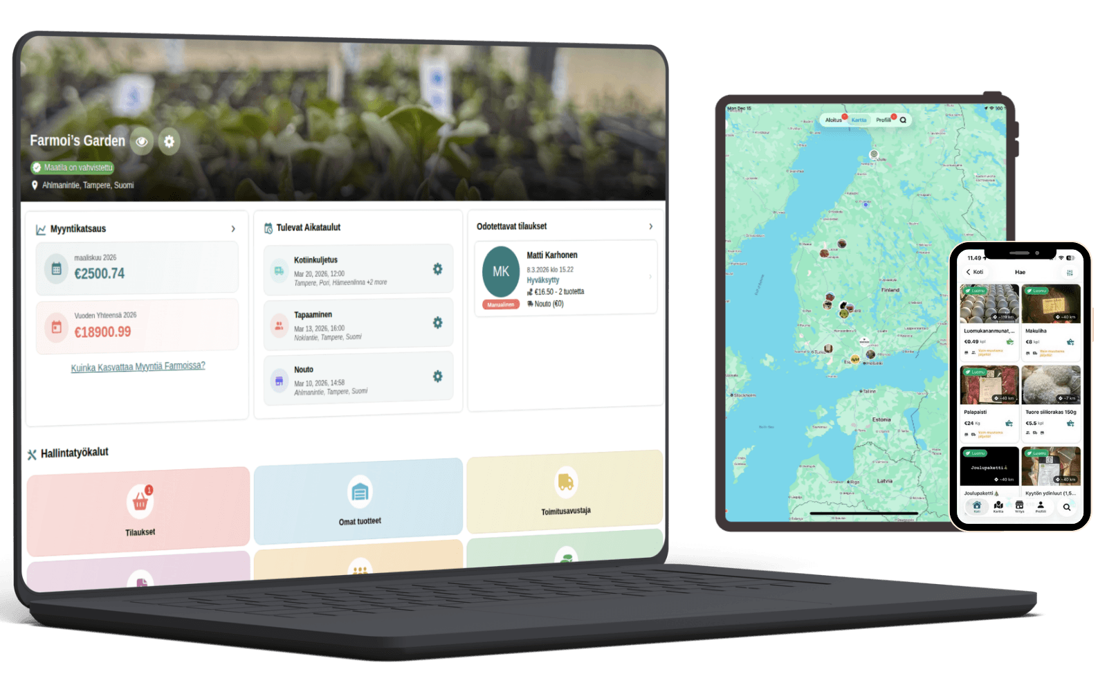 Suomalainen maanviljelijä korjaamassa satoa pellolla, kestävä luomumaatalous ja lähiruokatuotanto